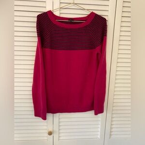 Talbots Vibrant Raspberry Red and Navy Strip Knit Sweater  Size Large